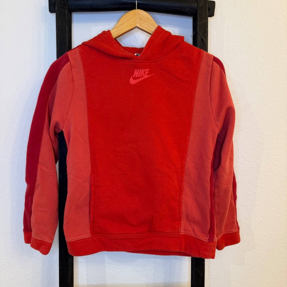 Kids Nike Red Colorblock Hoodie Pullover Sweatshirt Size L
